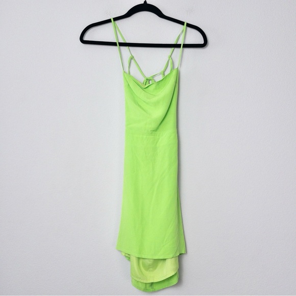 NEW Lovers + Friends Blade Mini Dress S Lime Green Cutout Strappy Open Back Neon - Picture 3 of 6